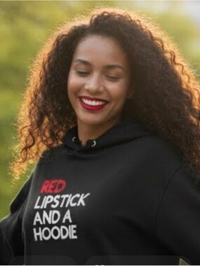 Women's Black Graphic Hoodie with RED Accent